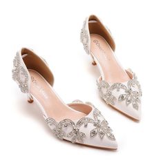 Details: Style: Gorgeous Embellishment: Rhinestone Heels Type: Stiletto Heel height: 5.5厘米 Closure Type: slip on Toe: Pointed Toe Upper Material: PU Leather Sole Material: Rubber Lining Material: PU Leather Sparkling Shoes, Pointed Sandals, Floral Two Piece, Elegant High Heels, Rhinestone Heels, Pu Heels, Shoe Company, Pumps Flat, Thick Heels