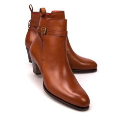 HIGH HEEL JODPHUR BOOTS IN CHESTNUT Shell Cordovan Shoes, Cordovan Shoes, Flexible Shoes, Jodhpur Boots, Brown Chelsea Boots, High Heel Dress, Exclusive Shoes, Chelsea Ankle Boots, Women Oxford Shoes