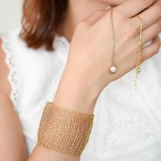 "Wide cuff bracelet, Women Gold Bracelet, Large Statement bracelet, Wide Band bracelet, Unique Mesh wide bracelet, Statement Gold Bracelet Dress up your casual outfit with a remarkable statement bracelet. This bracelet will make any woman feel like royalty. A luxurious wide mesh bracelet 1.4' (3.5cm). crocheted by me, using premium quality 14K gold-filled wire. The tube clasps are made of high-quality 14k gold filled. Treat yourself or someone you love with this timeless piece. Gift for her, stu Cuff Bracelets Gold, Bohemian Wedding Jewelry, Wire Crochet Necklace, Boho Wedding Jewelry, Crochet Unique, Womens Cuff Bracelets, Bridal Accessories Jewelry, Wide Cuff Bracelets, Gold Armband