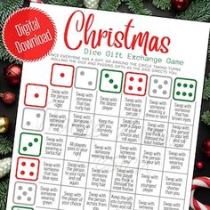 a christmas dice it exchange game is shown with candy canes and ornaments around it