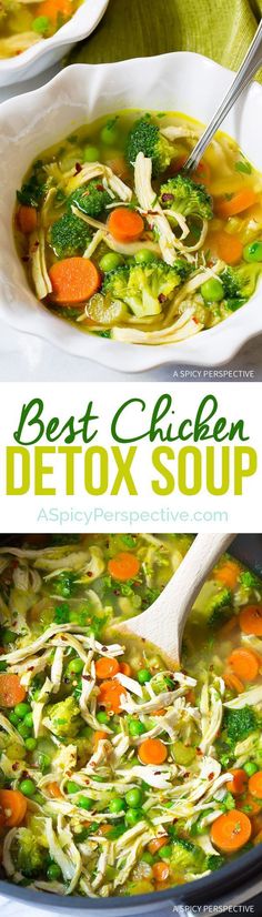 Best Ever Chicken Detox Soup Recipe & Cleanse | http://ASpicyPerspective.com (Paleo, Gluten Free, Dairy Free) Veggie Detox Soup, Chicken Detox Soup, Sopas Light, Best Ever Chicken, Salad Pasta, Detox Soup, Best Chicken, Diet Vegetarian, Think Food