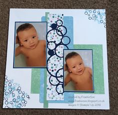 a card with an image of a baby in the middle and bubbles on it's side