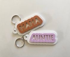 Auntie Acrylic Keychain ~ Cope and Co Custom Signs Acrylic Letters, Acrylic Keychain, White Acrylic, White Acrylics, Custom Sign, Laser Cut, Signs, White