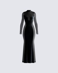 Introducing the ultimate power move 😏 Have them on their knees for you in this seductive black velvet panel gown - made from stretch velvet + stretch illusion mesh, and complete with a mock neck, sheer panels, and long sleeves 🖤 Leave little to the imagination - fit is sheer & undergarments are not included 🤭 Fitted Velvet Club Dresses, Fitted Mesh Dress With Sheer Sleeves For Gala, Stretch Mesh Dress With Sheer Bodice For Evening, Black High Neck Mesh Evening Dress, Black High Neck Mesh Dress For Evening, Fitted Mesh Dress With Illusion Neckline For Evening, Fitted Mesh Dress With Sheer Back For Gala, Black Stretch Mesh Dress With Sheer Bodice, Evening Mesh Dress With Sheer Back And Long Sleeves