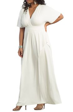 You'll want to dance the night away in this flattering V-neck dress with fluttery sleeves, a swingy skirt and plenty of stretch. 59 1/2" length (size 2X) Slips on over head Surplice V-neck Elbow-length sleeves 92% rayon, 8% spandex Hand wash, dry flat Made in the USA of imported fabric Women's Clothing Plus Size Maxi, Plus Size Maxi Dresses, Elbow Length Sleeve, Nordstrom Dresses, Dressed Down, V Neck Dress, Jersey Dress, Guest Dresses, Fit Flare Dress