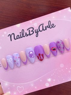 Olivia Rodrigo Nails, GUTS Tour, GUTS Nails, Purple nail inspo, almond shape nails, mix match nails, vampire nails, cute nail inspo, butterfly nail inspo, purple french tip, star nails Olivia Rodrigo Nail Art, Oliva Rodrigo Nails Guts, Olivia Rodrigo Nails Inspired Guts, Bi Nail Ideas, Olivia Rodrigo Inspired Nails