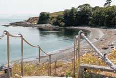 stairs lead down to the beach and water