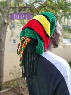 PLEASE READ: This is Digital Crochet Pattern PDF Download, not a finished product Jam out to your favorite reggae music with your favorite people, as you rock your own handcrafted rasta-inspired tube hat. It's the perfect way to maintain your hair and keep it from getting in the way as you vibe through life. Be inspired by the music, and come up with colors that flow with your personality and soul, or do the timeless Rastafarian Colors: red, black, green, and yellow/gold. And you don't have to h Loc Sock, Tam Hat, Boho Crochet Patterns, Crochet Dreads, Crochet Headbands, Dashiki Dress, Rasta Colors, Ear Warmer Headband, Dread Hairstyles