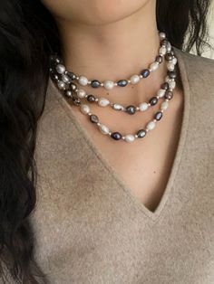 Baroque Mixed Color Pearl Necklace - floysun Mixed Pearl Necklace, Jewllery Ideas, Color Pearl Necklace, Classic Pearl Necklace, Two Necklaces, Long Necklaces, Pearl Necklaces, Necklace Craft, Freshwater Pearl Necklaces