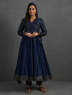 Trendroots offers the best deal for designer, Indigo Gota Kissed Chanderi Kurta & Pant (Set of 2) with the highest quality and affordable price. Cotton Anarkali Suits, Georgette Anarkali Suits, Kurta Cotton, Cotton Anarkali, Kurta Pant Set, Indian Salwar Kameez, Back Neck Designs, Utsav Fashion, Anarkali Suit