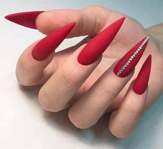 Matte Stiletto Nails, Red Matte Nails, Red Stiletto Nails, Stilleto Nails Designs, Bunny Nails, Red Acrylic Nails, Stiletto Nails Designs, Red Nail Designs, Diamond Nails