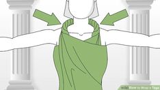 a woman in a green dress with her arms stretched out