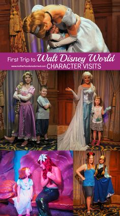 the disney world character visit is featured in this collage with images of princesses and their