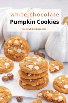 white chocolate pumpkin cookies stacked on top of each other