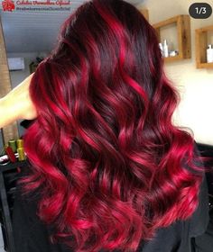 Vibrant Red Balayage Hair, Bright Red Balayage Hair, Blood Red Hair Color, Vibrant Red Highlights, Blood Red Hair, Long Hair Highlights, Hair Cut Guide