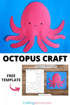 Octopus Craft Octopus Craft For Toddlers, Octopus Activity For Preschool, Octopus Craft Preschool Free Printable, Octopus Kindergarten, Kindergarten Octopus Activities, Ocean Lesson Plans, Ocean Animal Crafts, Octopus Crafts