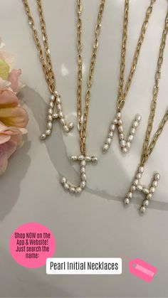 These gorgeous pearl initial necklaces are a thoughtful touch to add to any outfit.  Featuring oversized pearl letters on a gold chain, these stand out whether styled layered or alone.  Necklace is 18" in length + 2" extension. Pearl Letters, Initial Necklaces, Initial Necklace, Gold Chain, Gold Chains, Final Sale, Initials