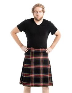 Traditional Kilt & Tartan Black Kilt, Royal Stewart Tartan, Celtic Heritage, Reine Elizabeth