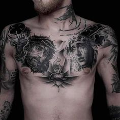 a man with many tattoos on his chest