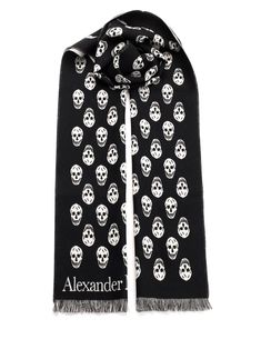 FABRIC:WOOL-100% Mcqueen Scarf, Scarf For Men, Skull Scarf, Reversible Scarf, Black Skull, Cool Ties, Black Skulls, Scarf Men, Skull Print