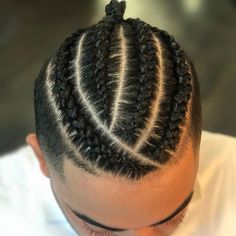 Braided Top Knot Mens Braid Ideas, Cornrows With Shaved Sides Men, Easy Braid Designs For Men, Men Hair Braids Style, Easy Men Hairstyle, Male Cornrow Styles For Men With Fade, Cornrow Hairstyles For Men Fade, Boys Braided Hairstyles Black, High Top Cornrows Men