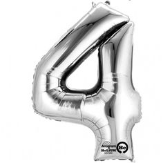 the number four balloon is shown in silver