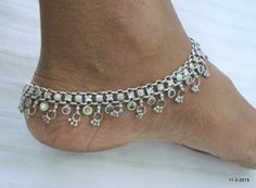 Vintage Antique tribal old silver ANKLET feet bracelet ankle chain handmade Silver Bohemian Anklets For Festivals, Bohemian Silver Anklets For Festivals, Bohemian Metal Anklets, Bohemian Metal Anklets With Silver Beads, Bohemian Festive Anklets With Silver Beads, Festive Bohemian Silver Beads Anklets, Bohemian Metal Anklets With Oxidized Finish, Bohemian Metal Anklets For Rituals, Silver Bohemian Metal Anklets