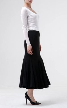 Woolen Fishtail Skirt Japanese Elegant Fashion Maxi Long Skirt // Formal Fitted Draped Skirt, Stretch Fishtail Bottoms For Evening, Evening Stretch Fishtail Bottoms, Fitted Long Chic Skirt, Chic Fitted Long Skirt, Elegant Skirted Bottoms With Ruffled Skirt, Elegant Skirted Bottoms With Ruffled Details, Formal Stretch Flared Maxi Skirt, Fitted Workwear Skirt