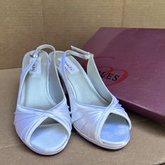 New In Box White Satin Dyeable Shoes. Great For Wedding Or Special Event. Synthetic Wedding Shoes With Padded Heel, Formal Closed Toe Synthetic Wedding Shoes, Formal Synthetic Closed-toe Wedding Shoes, Synthetic Wedding Shoes With Almond Toe, Synthetic Almond Toe Wedding Shoes, Formal Open Toe Synthetic Wedding Shoes, Formal Low Heel Synthetic Wedding Shoes, Formal Wedding Shoes With Low Heel, Magenta Heels