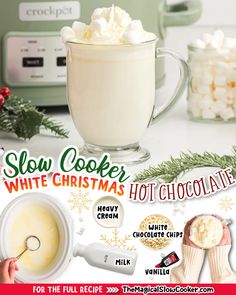 an advertisement for white christmas hot chocolate