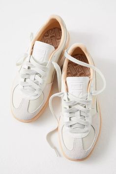 Puma Palermo Sneakers | Free People Business Casual Sneakers, Puma Sneakers Womens, Modern Shoe Storage, Dressy Sneakers, All White Shoes, Shoe Storage Ideas, Casual Tennis Shoes, Puma Palermo, Fall Sneakers