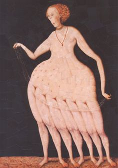 a painting of a woman holding a string