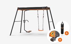 a swing set with an orange and black cover