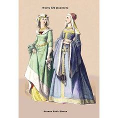 Buyenlarge German Noblewomen, 15th Century by Richard Brown Graphic Art 15th Century Dress, 1400s Fashion, 15th Century Fashion, 15th Century Clothing, Fair Costume, Medieval Clothes, Ren Fair, Century Dress, Royal Dresses