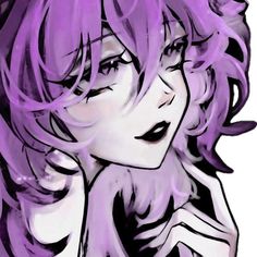 a drawing of a woman with purple hair