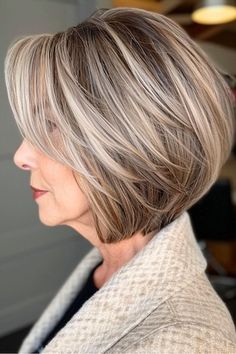 Short Blonde Hairstyles Women Over 50, Bob Cut Medium Length, Hairstyles For Full Faces Over 50, Short Blonde Hair With Highlights, Short Haircut For Women Over 60, Hair Styles For Women Over 60 Medium, Medium Stacked Bob Hairstyles, Hairstyles For Every Hair Type, Statement Hairstyles