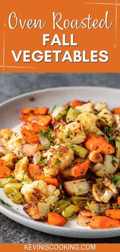 roasted vegetables on a plate with text overlay