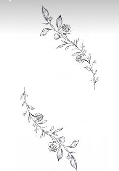 a line drawing of flowers and leaves on a white background