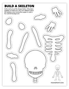 Body Projects For Preschoolers, Halloween Arts And Crafts Kindergarten, Skeleton Learning Activities, Skeleton Preschool Crafts, Build A Frankenstein Printable, Kids Skeleton Craft, Halloween Daycare Activities, Halloween 1st Grade Crafts