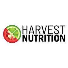 the harvest nutrition logo is shown in black and green, with a slice of lemon on top