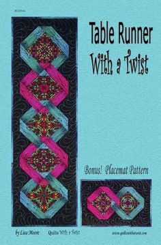 a book cover with the title table runner with a twist written in pink and green