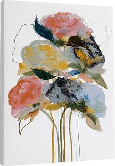 an abstract painting of flowers on a white background