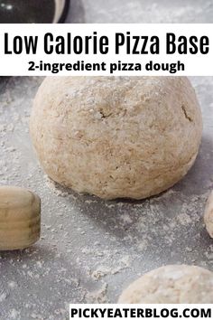 the ingredients for low calorie pizza base are shown in front of an uncooked doughnut