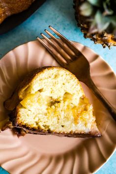 a piece of cake on a plate with a fork