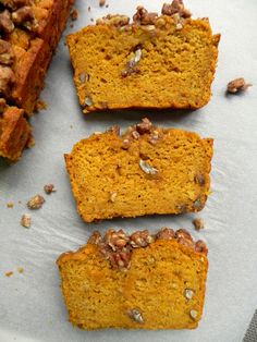 four slices of pumpkin bread on a plate