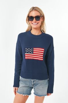 Flag Sweater, Loose Pullover Sweater, Flag Pattern, American Flag Sweater, Unique Sweaters, Fashion Bottoms, Round Neck Sweater, Loose Pullover, Long Sleeve Pullover Sweater