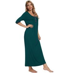 This chic long nightgown is an essential for your wardrobe. It is perfect for loungewear, nightwear, sleepwear, home bedroom, daily wear, etc.This pajamas dress for women is soft, lightweight, breathable and comfortable to wear as,and this soft sleepwear will keep you comfortable all night long.No matter the cozy bedtime, casual home relax, laze afternoon, comfy bath, the soft and lightweight women's nightdress could company with you all the time.The pajama dress also be a perfect gift for your Comfortable Long Sleeve Sleep Dresses, Green Long Sleeve Sleep Dress, Green Long Sleeve Nightgown For Sleep, Green Long Sleeve Nightgown For Loungewear, Green V-neck Nightgown For Sleep, Soft Sleepwear, Pajamas Dress, Womens Sleepwear, Long Nightgown