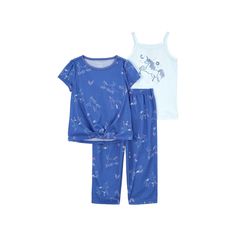 Keep your little one comfy all night long with this Toddler Girl Carter's 3 pc Unicorn Tops & Bottoms Pajamas Set. Click on this BABY ESSENTIALS & APPAREL GUIDE to find everything you need to keep your baby healthy and happy! FEATURES 3-piece set includes: tee, tank top & pants Tee: crewneck, short sleeves, tie-front design Tank top: scoopneck, sleeveless Pants: covered inner elastic waistband for a comfy fit Loose fitFABRIC & CARE Polyester jersey Machine wash Imported For children's safety, garments should be snug fitting or flame resistant. These are flame resistant garments.RESPONSIBLE Tested for harmful substancesSTANDARD 100 by OEKO-TEX® CERTIFIEDCertification No. 20.HUS.39362Testing Institute: Hohenstein Textile Testing Institutewww.oeko-tex.com/standard100 Size: 2T. Color: Blue. Ge Carters Size Chart, Toddler Pajamas, Pajama Dress, Pajama Pant, Activewear Sets, Toddler Boy Outfits, Kids Outfits Girls, Pajamas Set, Girls Pajamas