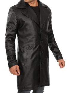 Introducing the Jackson Men's Black 3/4 Length Leather Car Coat, an embodiment of timeless sophistication and understated luxury. This exceptional car coat, meticulously crafted from premium black leather, redefines classic elegance with its unique 3/4 length design. Specification: 100% Real Lambskin Leather. Internal full lined with soft polyester. 3/4 length, wide lapel and button closure. Two outside and two inside pockets. One extra inside mobile pocket Available in black color. Men Car Coat, Formal Leather Button-up Outerwear, Luxury Leather-lined Formal Outerwear, Luxury Long Leather Coat With Button Closure, Luxury Black Leather Long Coat-style Jacket, Leather Coat Jacket, Leather Coats, Car Coat, Understated Luxury