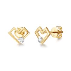 FANCIME Genuine Diamonds Heart 14K Yellow Gold Stud Earrings Main Diamond Heart Earrings In Yellow Gold, Yellow Gold Diamond Heart Earrings Gift, Gold 14k Heart Cut Diamond Earrings, 14k Yellow Gold Heart Earrings With Diamond Cut, Yellow Gold Stud Earrings, Gold Stud Earrings, Gold Stud, Online Earrings, Diamond Heart